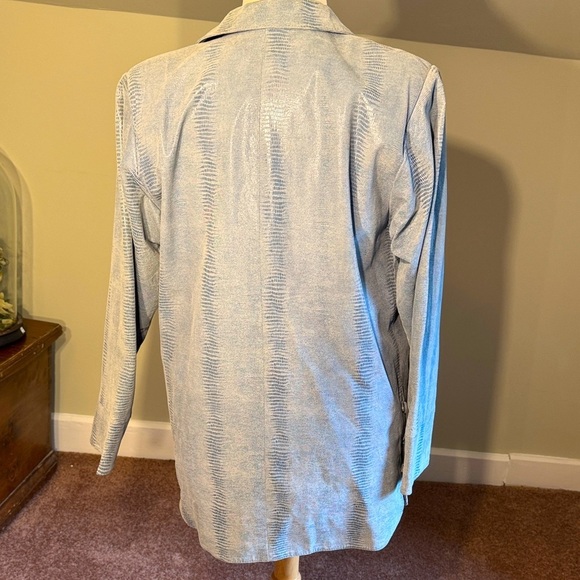 Vintage Chic Bettina Rizzi Light Blue Leather Snake Embossed Women's Jacket - Picture 9 of 9